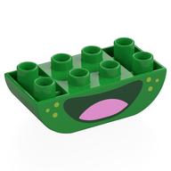 Деталь LEGO Duplo Brick 2 x 4 Curved Bottom with Dark Green Mouth, Pink Tongue, Lime Spots print, Ярко-зеленый