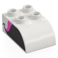 Деталь LEGO Duplo Brick 2 x 3 with Curved Top with Black/Dark Pink Flamingo Bill print, Белый