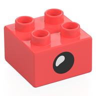 Деталь LEGO Duplo Brick 2 x 2 with Eye with White Teardrop Spot Print, Коралловый