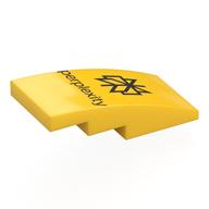 Деталь LEGO Brick Curved 4 x 2 No Studs with Black Logo, 'perplexity' print, Желтый
