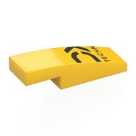 Деталь LEGO Brick Curved 3 x 1 x 2/3 with Black Letter Fragments, 'TECHN' print, Желтый