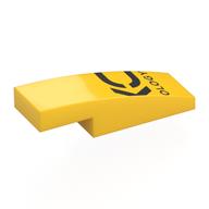 Деталь LEGO Brick Curved 3 x 1 x 2/3 with Black Letter Fragments, 'OLOGY' print, Желтый