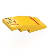 Деталь LEGO Brick Curved 4 x 2 No Studs with Red Lines, Black 'HA' print, Желтый
