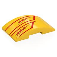 Деталь LEGO Brick Curved 4 x 6 Double, 2 x 4 Cutout with Red Stars, Lines print, Желтый
