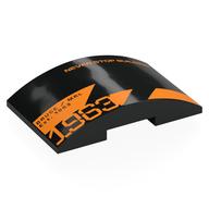 Деталь LEGO Brick Curved 4 x 6 Double, 2 x 4 Cutout with Orange 'NEVER STOP BUILDING', '1963', 'BRUCE / MRL Est. 1963' print, Черный
