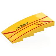 Деталь LEGO Brick Curved 4 x 8 x 1 2/3 No Studs with Red Lines, Black 'ambipar' print, Желтый