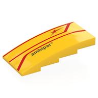 Деталь LEGO Brick Curved 4 x 8 x 1 2/3 No Studs with Red Lines, Black 'ambipar' print, Желтый