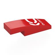 Деталь LEGO Brick Curved 3 x 1 x 2/3 with White Letter Fragments, 'OLOGY' print, Красный