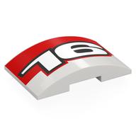 Деталь LEGO Brick Curved 4 x 6 Double, 2 x 4 Cutout with Red Rectangle, White '16' print, Белый