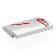 Деталь LEGO Brick Curved 4 x 3 x 2/3 No Studs with Red Lines, Black 'Riva' print, Белый