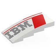 Деталь LEGO Brick Curved 4 x 8 x 1 2/3 No Studs with Red Shapes, Black IBM Logo print, Белый