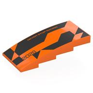 Деталь LEGO Brick Curved 4 x 8 x 1 2/3 No Studs with Black Shapes, 'NEVER STOP RACING 2026' print, Оранжевый