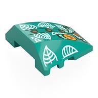 Деталь LEGO Brick Wedged, Curved 4 x 3 No Studs with Shirt, Gold Buttons, Yellow Badge with Leave, White Leaves print, Темно-бирюзовый