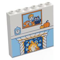 Деталь LEGO Panel 1 x 6 x 5 with Medium Blue Fireplace, Pumpkins, Clock, Framed Picture of Rapunzel, Dog, Cat, Mouse print, Белый