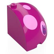 Деталь LEGO Brick Round Corner 4 x 4 x 3 Quarter Dome Top with Bright pink Spots, Dark Purple Cat Head print, Пурпурный