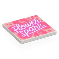 Деталь LEGO Tile 4 x 4 with Dark Pink 'Flower Spark', Coral Flower, Warm Pink Background print, Белый