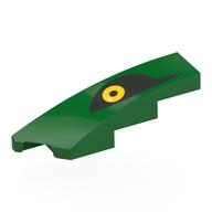Деталь LEGO Brick Wedged, Curved 1 x 4 with Stud Notch Left with Yellow Eye on Black Background print, Зеленый