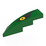 Деталь LEGO Brick Wedged, Curved 1 x 4 with Stud Notch Right with Yellow Eye on Black Background print, Зеленый