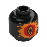 Деталь LEGO Minifig Head, Orange/Red Eye of Sauron / King Theoden, Sky, Red Sun, Dark Bluish Grey Clouds, Horse print, Черный