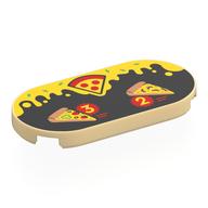 Деталь LEGO Tile Round 2 x 4 with Pizza Slices, Yellow '3', '2' in Red Circle, Black Background with Yellow Melting Cheese print, Песочный