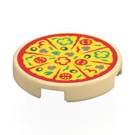 Деталь LEGO Tile Round 2 x 2 with Red/Yellow Pizza print, Песочный