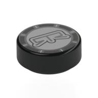 Деталь LEGO Tile Round 1 x 1 with Light Bluish Grey Fuel Cap, 'GTR' print, Черный