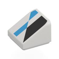 Деталь LEGO Brick Sloped 30° 1 x 1 x 2/3 (Cheese Slope) with Black/Dark Azure Shapes print, Белый