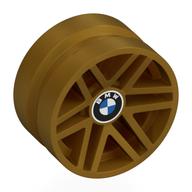 Деталь LEGO Wheel, Sport 21 x 11, Double Spokes with BMW Logo print, Жемчужно-золотой