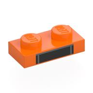 Деталь LEGO Plate 1 x 2 with Black Rectangle, Silver Stripe print, Оранжевый