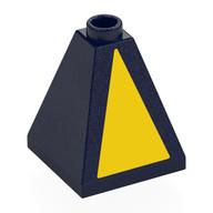 Деталь LEGO Brick Sloped 75° 2 x 2 x 2 Quadruple Convex with Yellow Triangle print, Темно-синий
