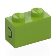 Деталь LEGO Brick 1 x 2 with Black 'C' / Ear print, Лайм
