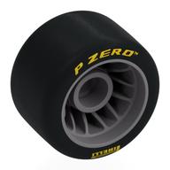 Деталь LEGO Wheel Rim 24 x 15 with Black Slick Tyre [Soft Rubber] with Yellow 'PIRELLI P ZERO print, Матовый серебристый