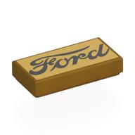 Деталь LEGO Tile 1 x 2 with Black 'Ford' print, Жемчужно-золотой