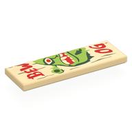 Деталь LEGO Tile 2 x 6 with Wooden Sign, 'BEWARE OGRE', Shrek Face, Left Half print, Песочный
