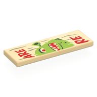 Деталь LEGO Tile 2 x 6 with Wooden Sign, 'BEWARE OGRE', Shrek Face, Right Half print, Песочный