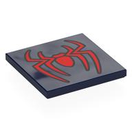 Деталь LEGO Tile 4 x 4 with Red Spider print, Темно-синий