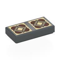 Деталь LEGO Tile 1 x 2 with 2 Tan Squares, Dark Tan Squares, Reddish Brown Half Circles print, Темный сине-серый