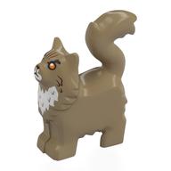 Деталь LEGO Animal, Cat with Furry Chest with Gold Eyes, White Nose, Chest print, Темно-песочный