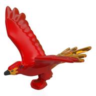 Деталь LEGO Animal, Bird, Phenix with Open Wings with Trans-Orange Tail, Yellow Head, Black Beak print, Красный