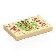 Деталь LEGO Tile 2 x 3 with Wooden Sign, 'OGER BEWARE', Shrek Face print, Песочный