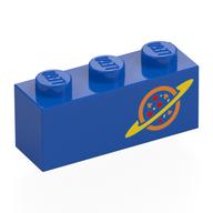 Деталь LEGO Brick 1 x 3 with Orange Planet, Yellow Ring, Specks print, Голубой