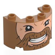 Деталь LEGO Cylinder Half 2 x 4 x 2 with 1 x 2 Cutout with Light Nougat Face, Medium Nougats Beard, Moustache print, Средне-темный телесный