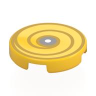 Деталь LEGO Tile Round 2 x 2 with Gold Swirl, Silver/White Circle Center print, Желтый