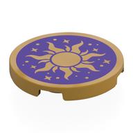 Tile Round 3 x 3 with Gold Sun, Stars on Dark Purple Background print