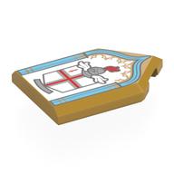 Деталь LEGO Tile Special 2 x 3 Pentagonal with London Coat of Arms, Medium Azure Border print, Жемчужно-золотой