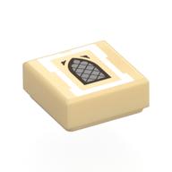Деталь LEGO Tile 1 x 1 with Silver Arched Window, White Border print, Песочный
