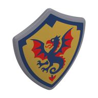Деталь LEGO Shield Triangular with Spiked Top with Red/Blue Griffin on Yellow Background print, Матовый серебристый