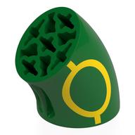 Деталь LEGO Brick Round 3 x 3 D. Tube with 45° Elbow and Axle Holes (Crossholes) at Each End with Yellow Line and Circle Print, Зеленый