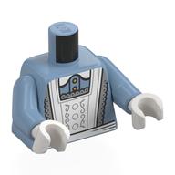Деталь LEGO Torso, Sand Blue Arms, White Hands with print, Песочно-синий