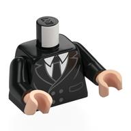 Деталь LEGO Torso, Black Tuxedo, White Shirt, Black Tie print, Black Arms, Light Nougat Hands, Черный